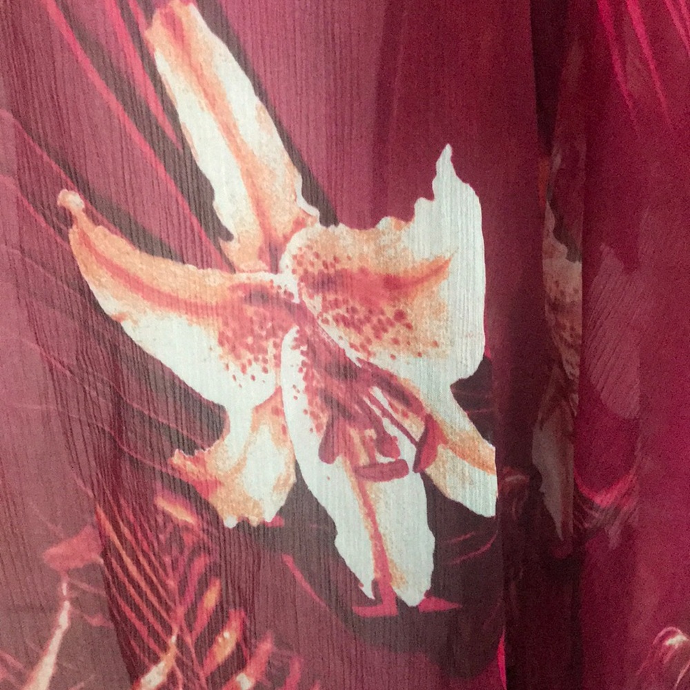 💕Lucky brand. Deep Raspberry Floral , Sheer Maxi cover-up/ long tunic ! 🌸🌷🦋 - Picture 8 of 9